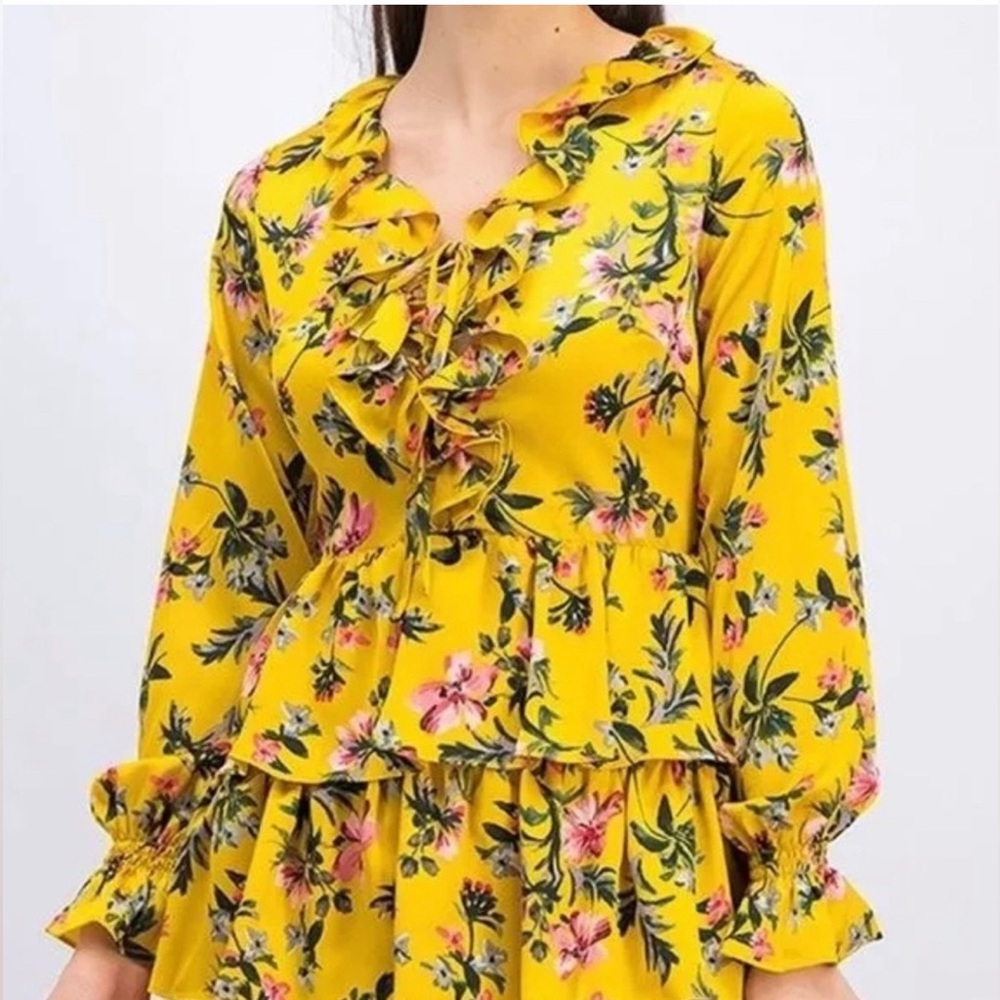 Floral Yellow Ruffle Blouse